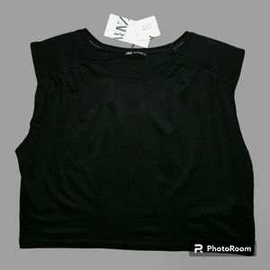 NWT Zara cropped padded shoulder black tank top XL